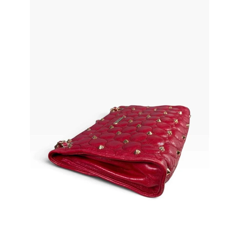 Rebecca Minkoff Studded Quilted Affair Bag Cherry Red Leather Chain Strap $395